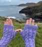 Hand knitted fingerless gloves, featuring cable knit pattern      MAUVE  - Image 2