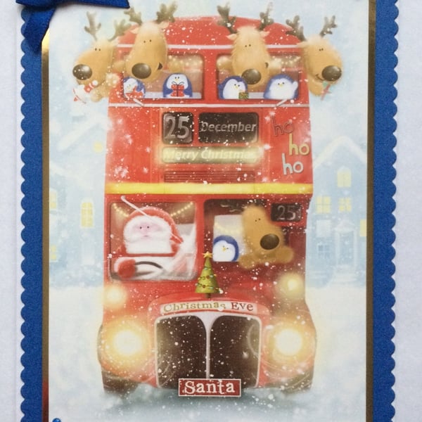 Handmade Christmas Card Vintage Christmas Bus Santa and Reindeer