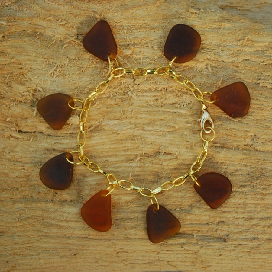 Brown beach glass bracelet