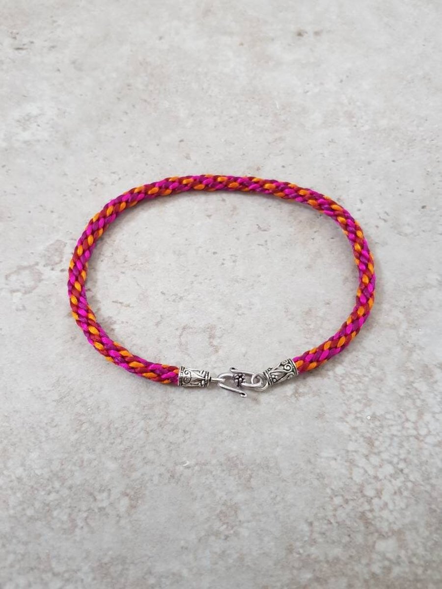 Pink and Orange ankle bracelet, Colourful Boho Anklet, Braided fabric ankle brac