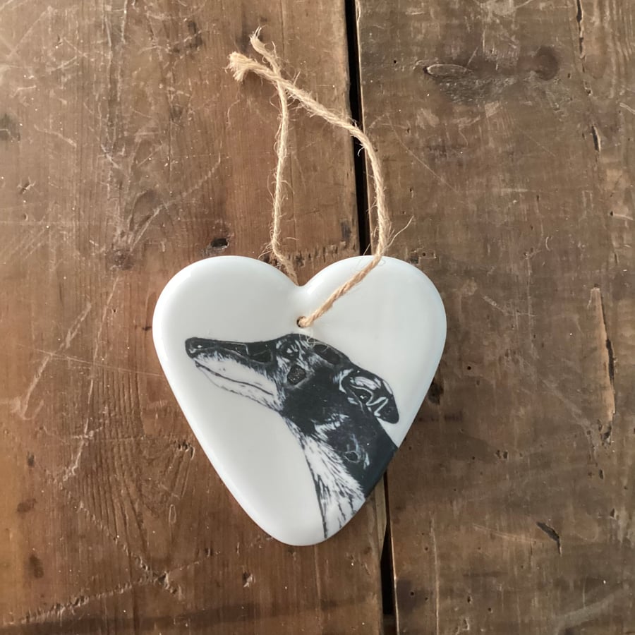 Sighthound Ceramic Heart Decoration -perfectly imperfect Valentine, greyhound