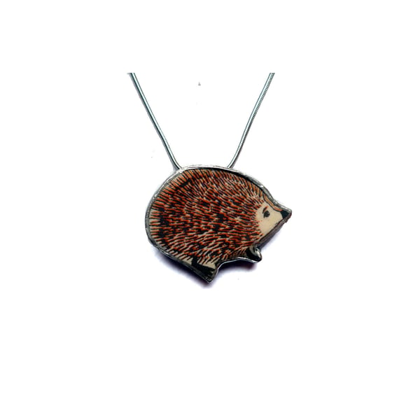 Brown Hedgehog whimsical resin Necklace by EllyMental Jewellery