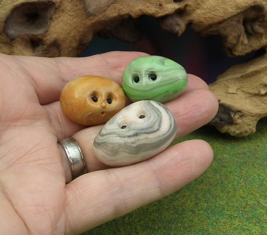 Trio of Pocket Pebbles OOAK Sculpt by Ann Galvin