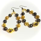 Gold and Black Beaded Hoop Earrings