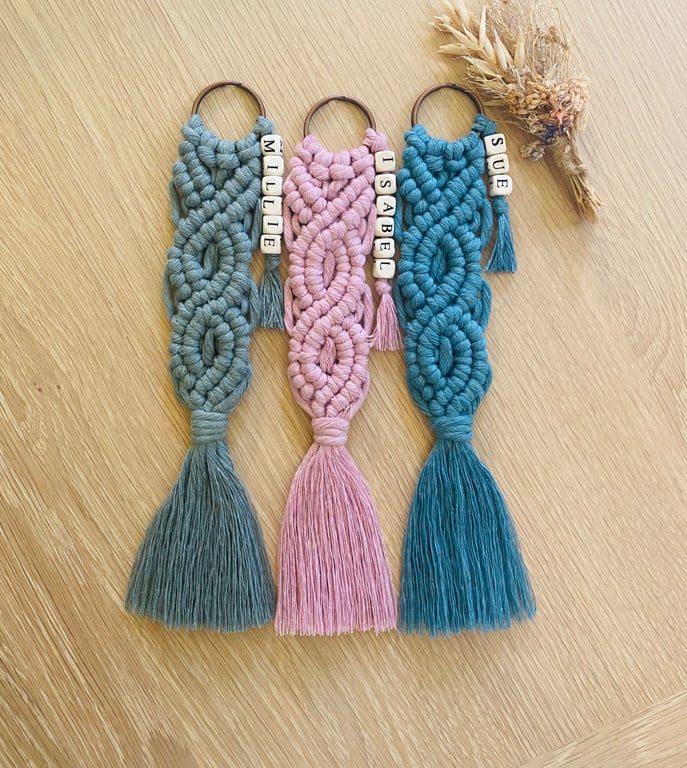 Boho Handmade Recycled Cotton Macrame bag charm, keychain, keyring