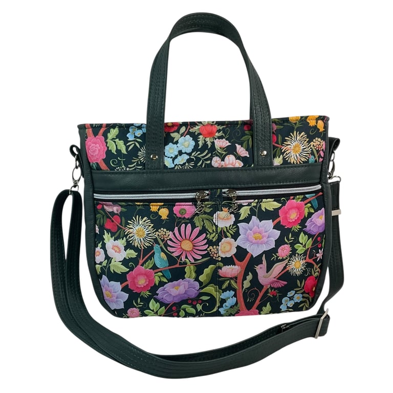 Floral and bird  handbag with genuine leather, ladies floral tote, women’s gift