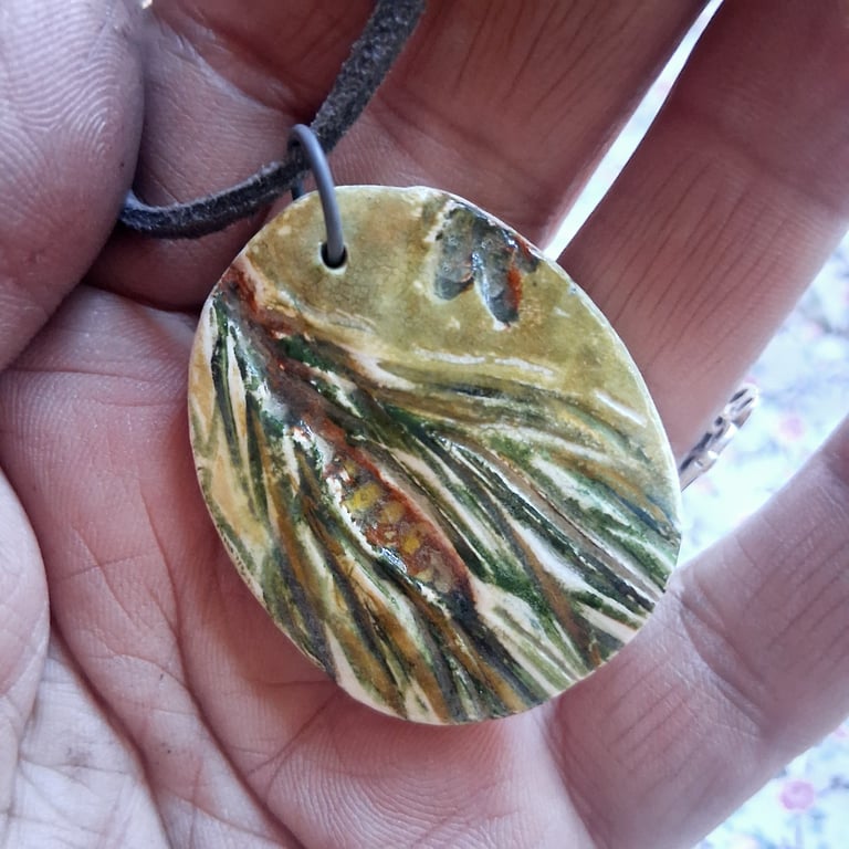 ceramic necklace pendant handmade- fir tree no 5
