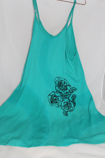 Vintage 90's Ladies green strappy rose handprint dress,Summer,re worked dress