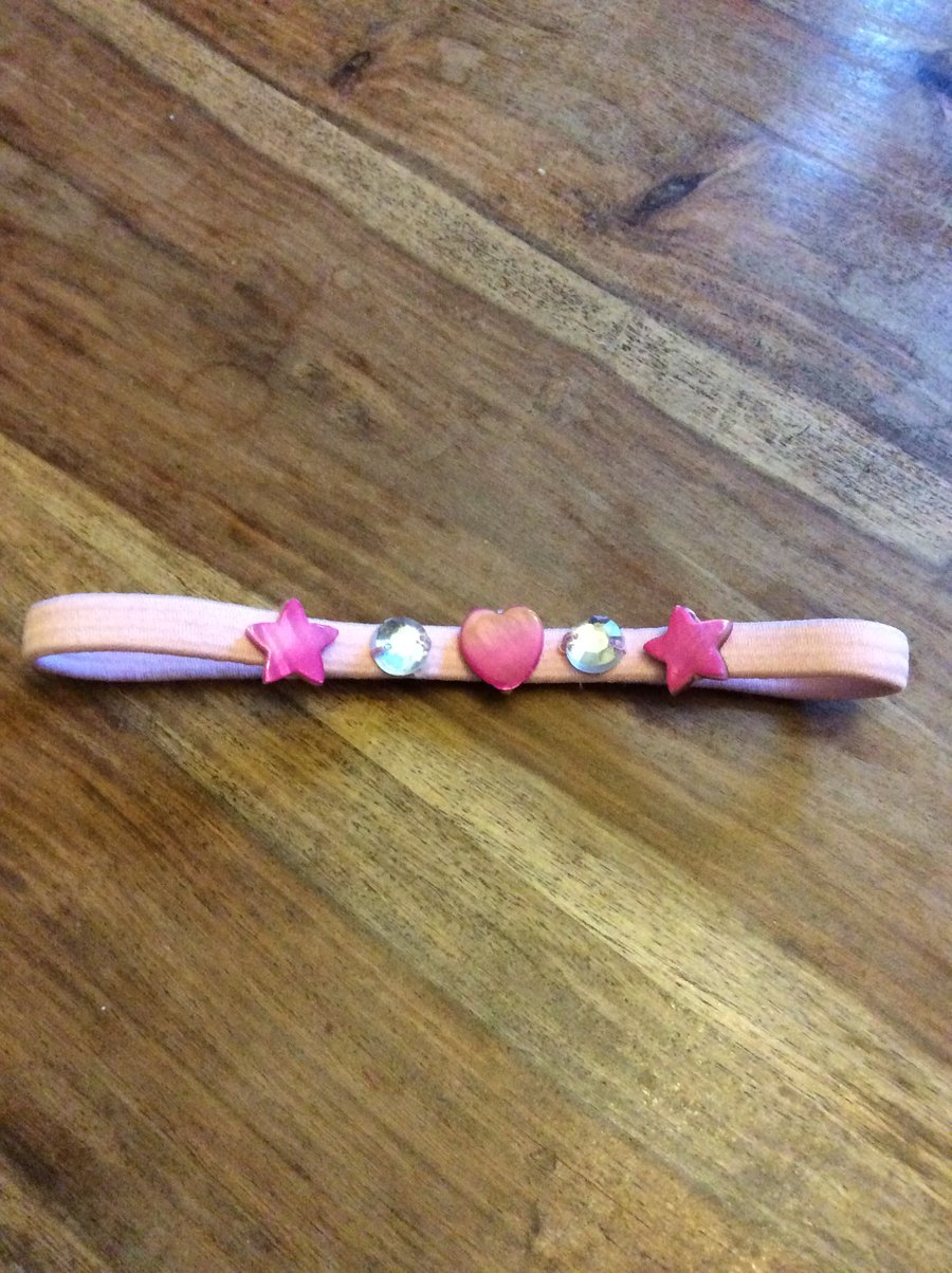 Children's pink headband with shell and crystal beads (aged 4-6)