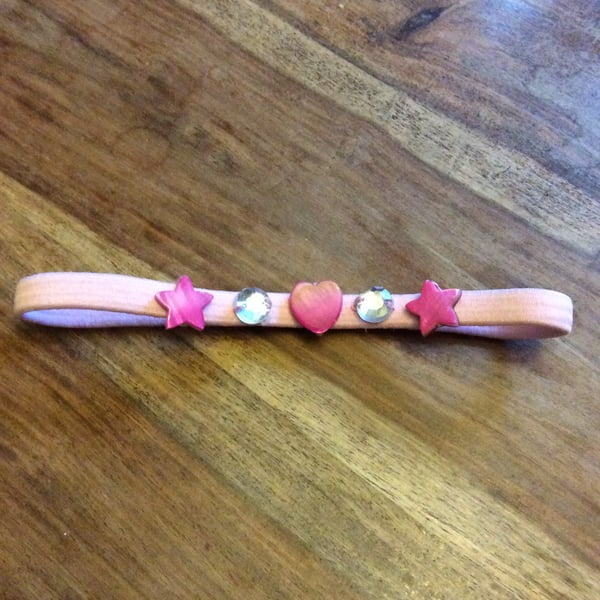 Children's pink headband with shell and crystal beads (aged 4-6)
