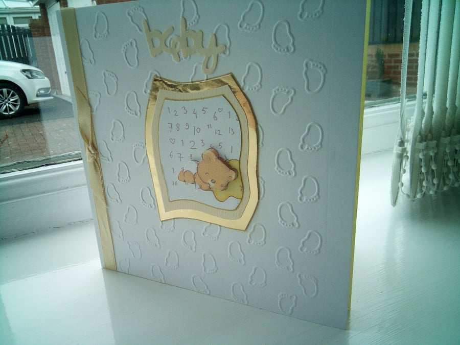 Cute teddy sleeping decoupage new baby card