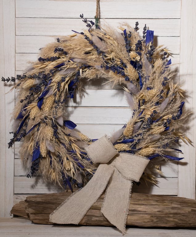 Handmade Dried Lavender and Cornflower Blue Meadow Wreath
