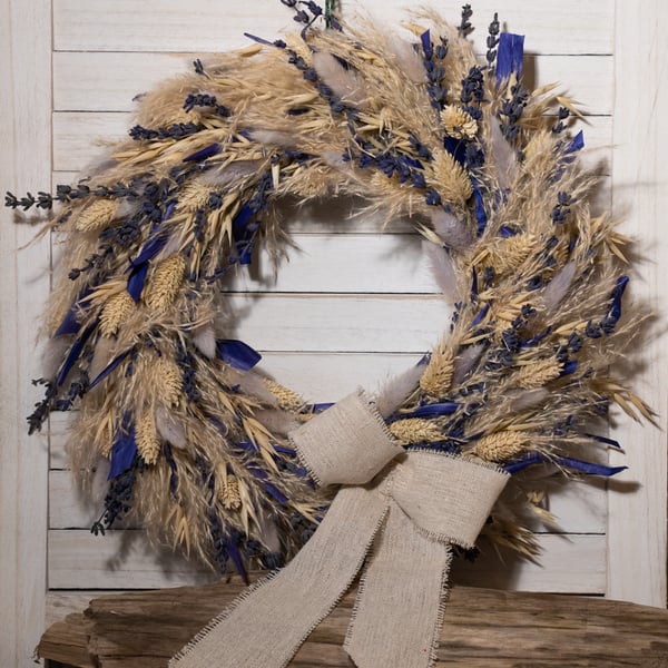 Handmade Dried Lavender and Cornflower Blue Meadow Wreath