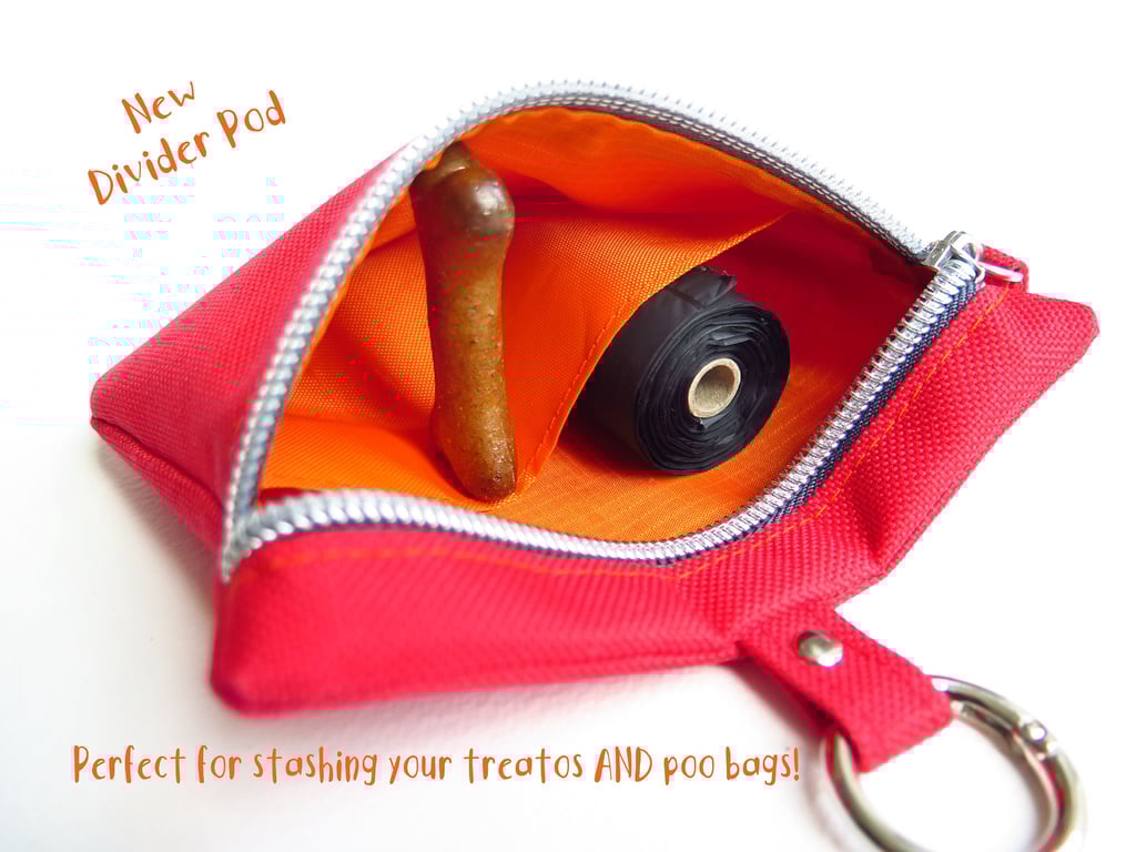 Waterproof Dog Treat and Poo Bag Pouch - two compartments inside - RED