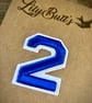Embroidered Iron on Patch - Number 2 - Blue 50 mm x 40 mm - Image 2