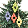 Set of four bright ceramic diamond baubles lightweight