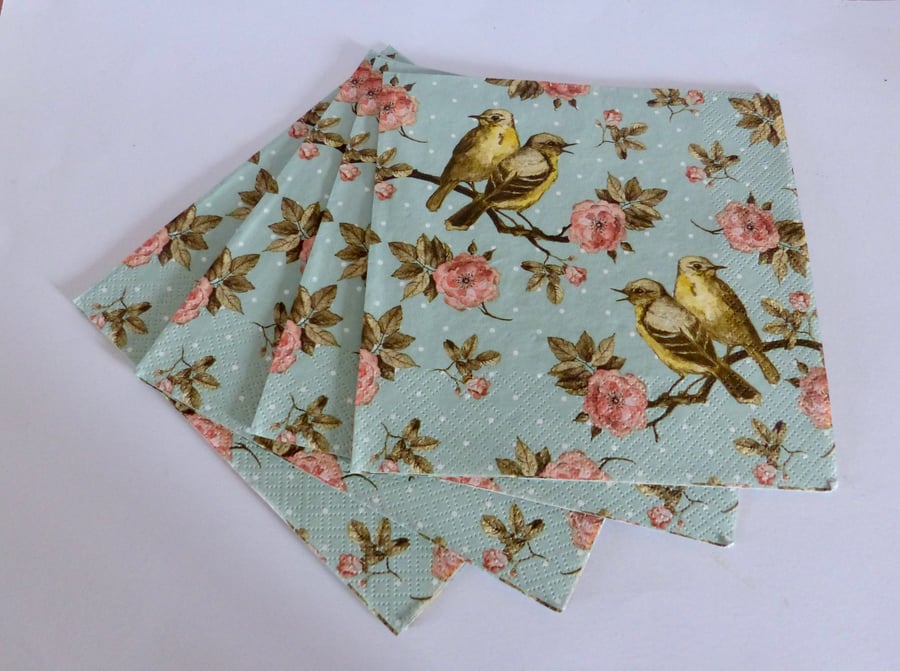 Four 'Vintage Birds' Paper Napkins