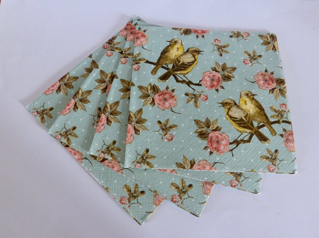 Four 'Vintage Birds' Paper Napkins