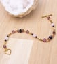 Rose Quartz bracelet - Gemstone and Purple cube bead gold chain bracelet - Image 1