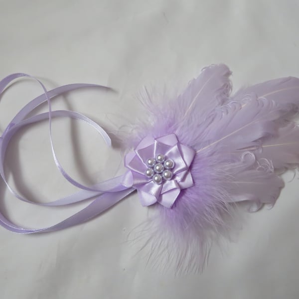 Pale Lilac Feather and Ribbon Regency Style Headpiece Fascinator