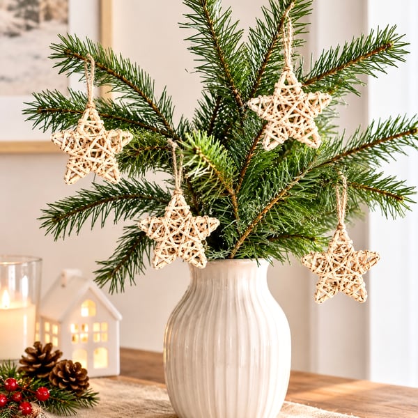 Natural wicker rattan star Christmas ornament Scandinavian boho tree hanging