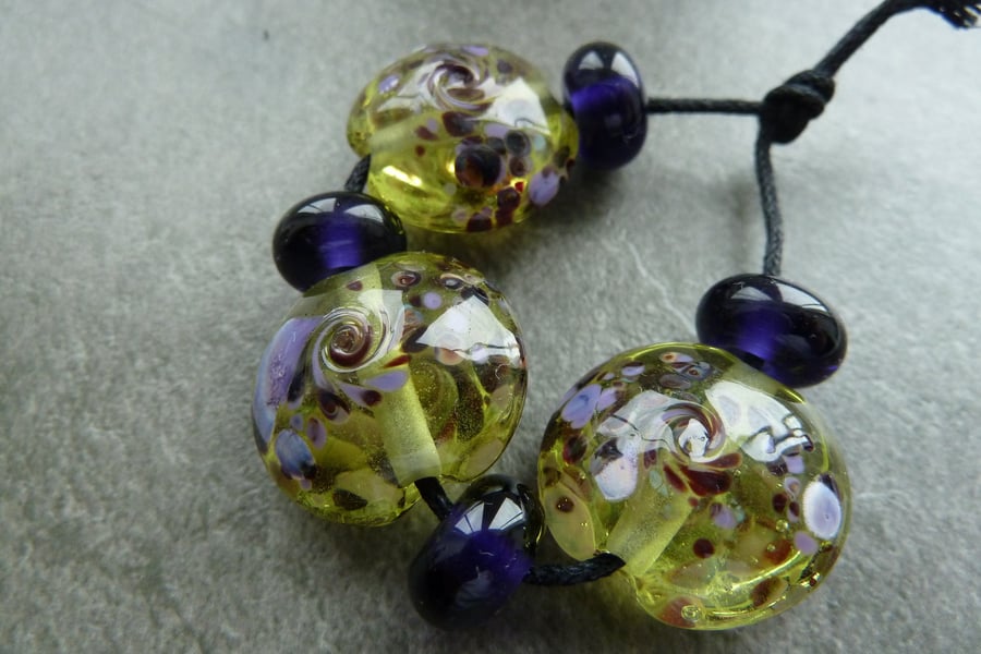 purple frit handmade lampwork glass beads