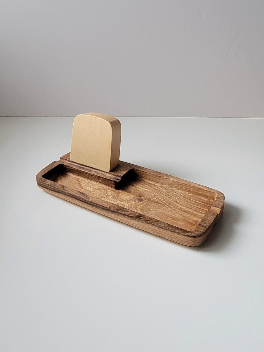 Desk Organiser & Phone Stand - English Walnut & Maple