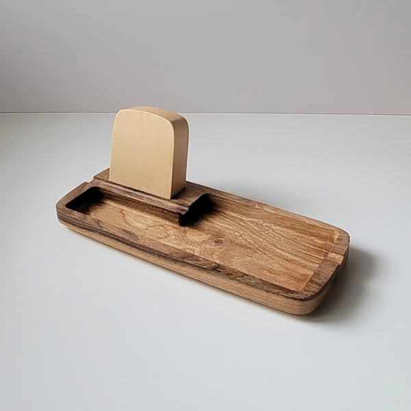 Desk Organiser & Phone Stand - English Walnut & Maple