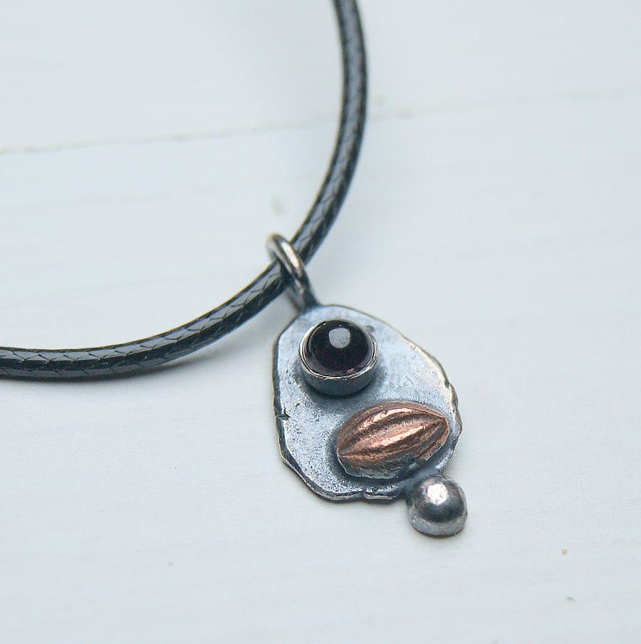Garnet Pendant, Sterling Silver Organic Necklace