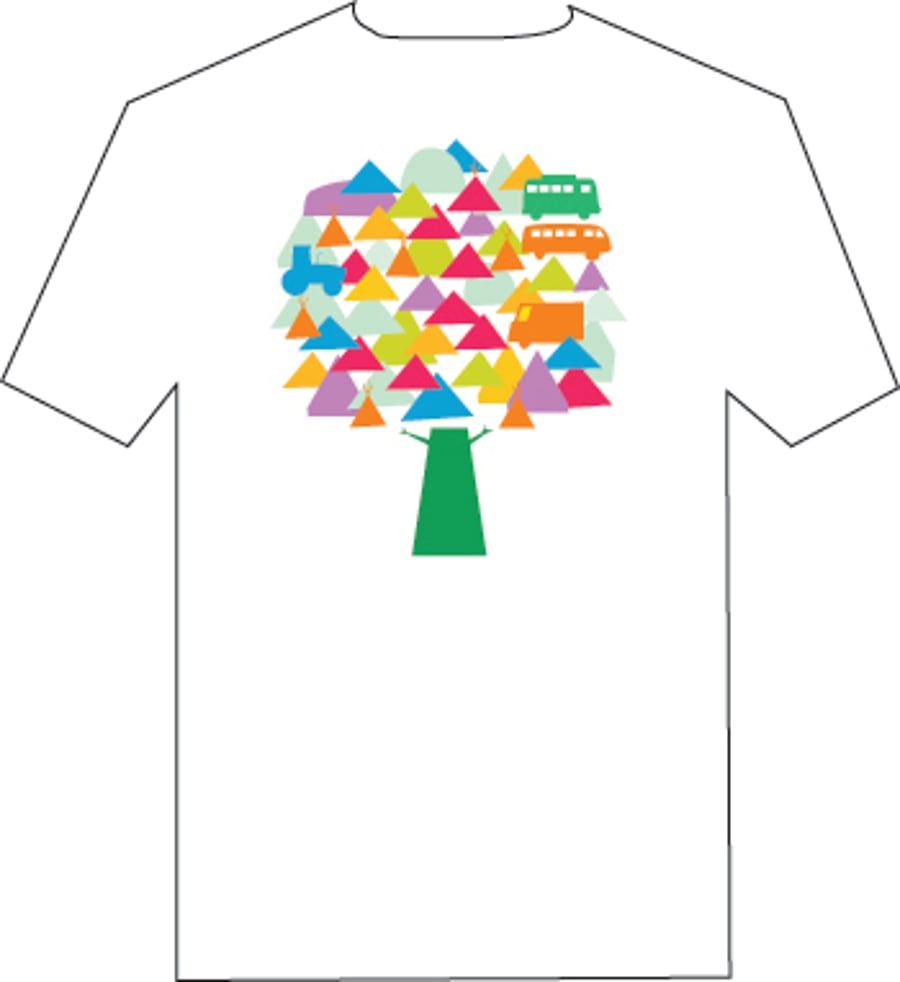 New! Men's XL T shirt with Graphic design of Festival Tree, 
