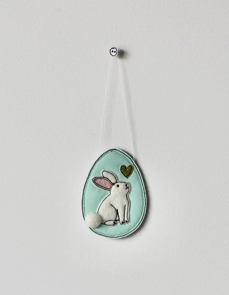 'Bunny on a Pale Green Egg 9' - Hanging Decoration