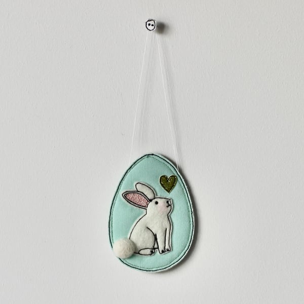 'Bunny on a Pale Green Egg 9' - Hanging Decoration