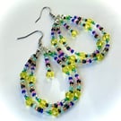 Multicoloured Glass Beaded Hooped Earrings