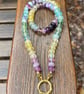 Fluorite & Banded Agate Hand Knotted Beaded Gemstone Necklace - Image 9