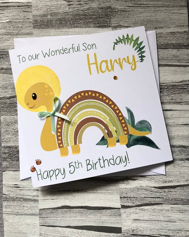 Dinosaur Birthday Card, for boy or girl, 1st, 2nd, 3rd, 4th , 5th , 6th , 7th