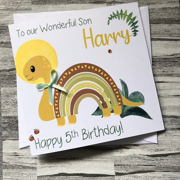 Dinosaur Birthday Card, for boy or girl, 1st, 2nd, 3rd, 4th , 5th , 6th , 7th