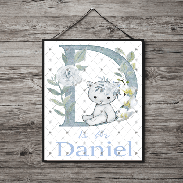 Animal Initial Name Print, Letter D Custom Print, Letter D Personalised Wall Art