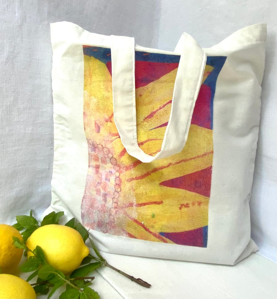 Cotton tote bag , Abstract sunflower art print 