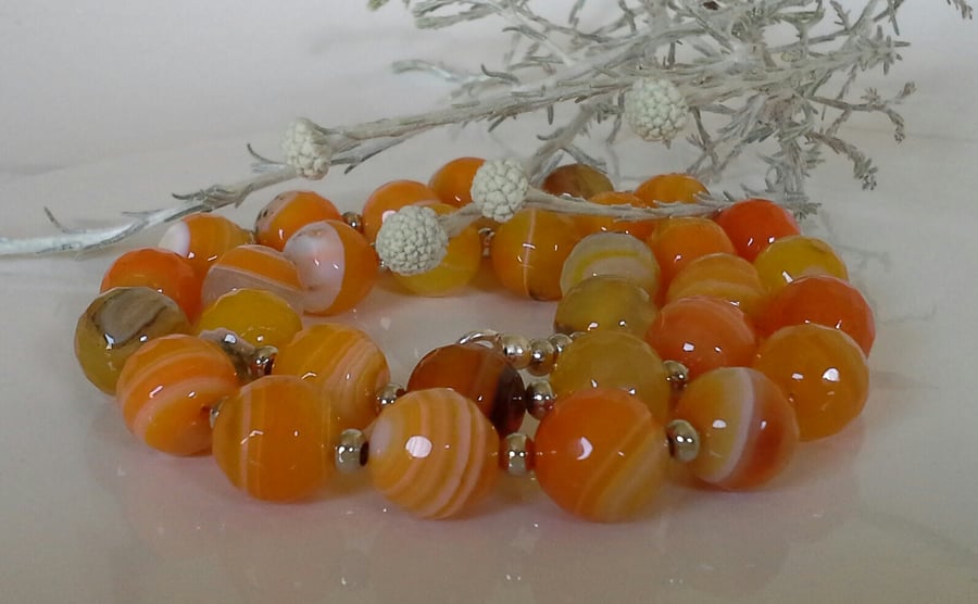 Statement Genuine Agate Sterling Silver Plate Necklace