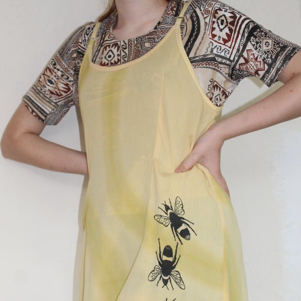 Vintage 90's Ladies yellow bee print strappy dress,Summer reworked Eco dress,