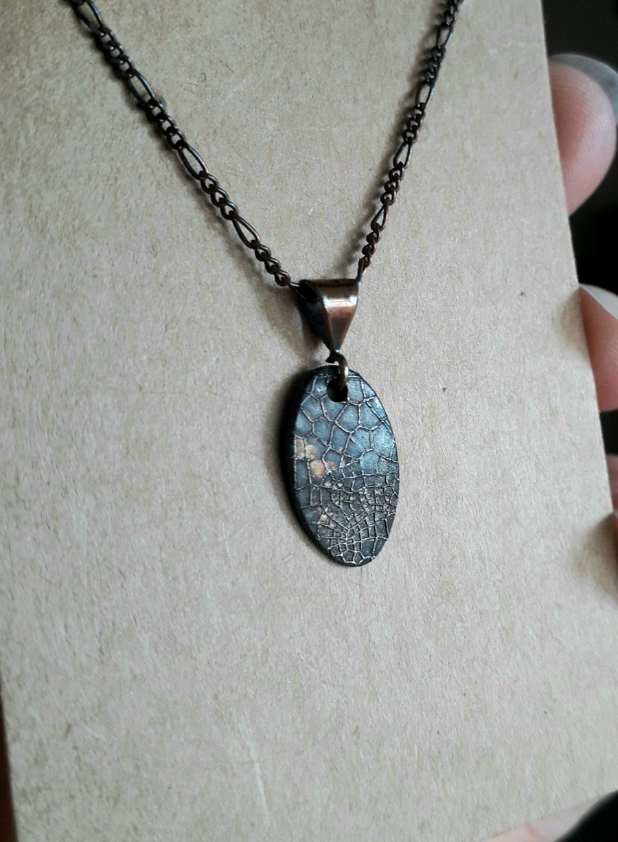 Black Crackle Necklace, handcrafted, Goth, Halloween, black, patina,