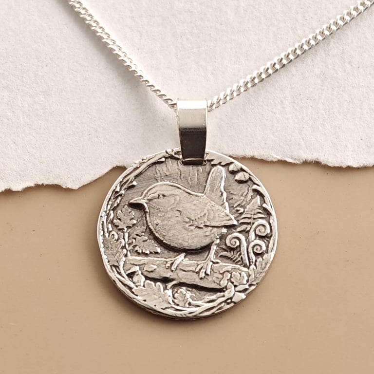 Wren Engraved Sterling Silver Coin Necklace