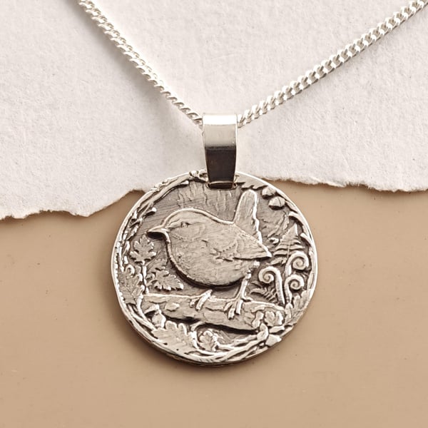 Wren Engraved Sterling Silver Coin Necklace