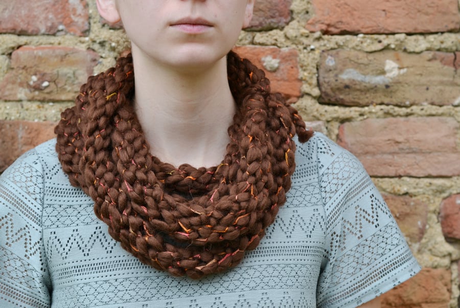 Scarf Cowl Neck warmer ChestNut Brown Super Chunky Rope 