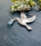 Recycled Silver Dove Pendant with Aquamarine - Sterling Silver Bird Necklace - Image 3