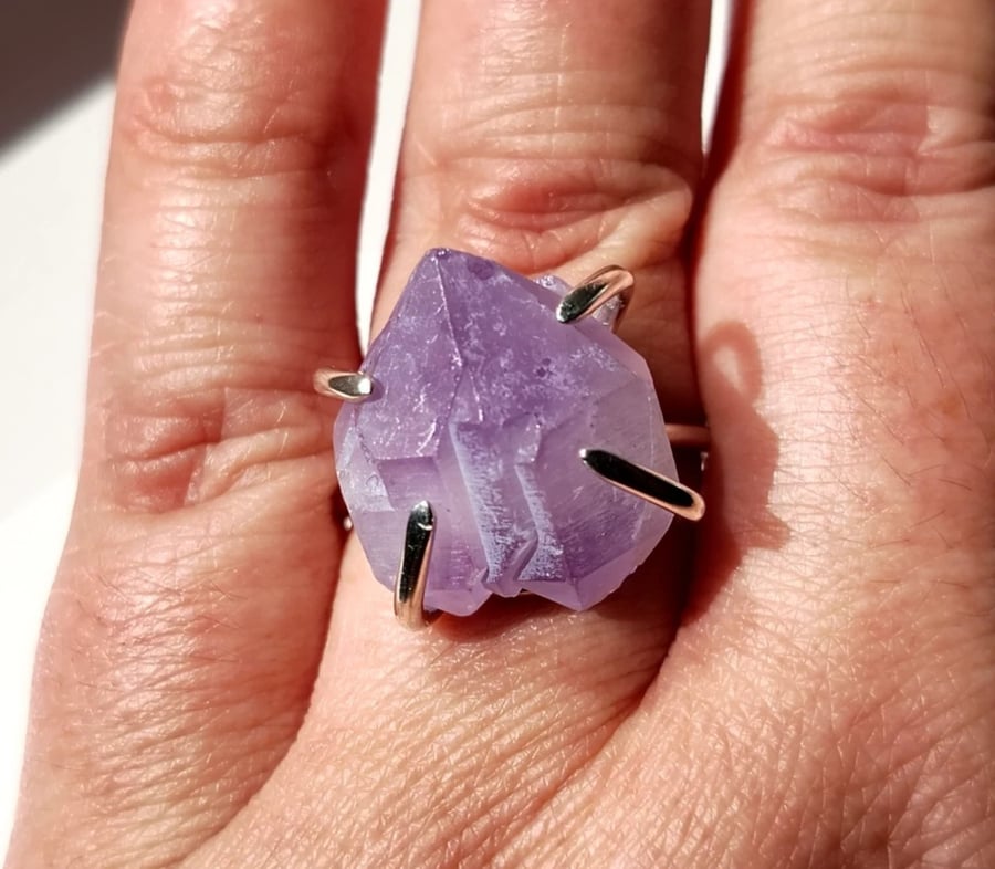 Amethyst Ring Adjustable Crystal Point Sterling Silver Jewellery Gift Healing