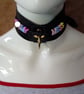 Black leather choker collar style colourful letters bdsm rude gothic emo c