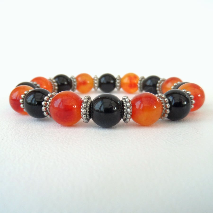 Black & orange gemstone stretchy bracelet