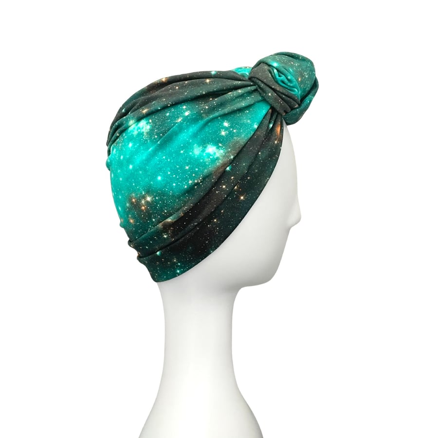 Green space constellation print knotted turban head wrap for women