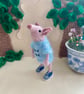 Miniature Pig Ornament, Ernie the Poseable Pink Piglet Decoration in Striped Top - Image 3